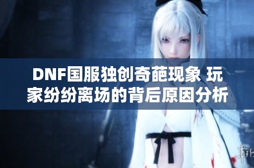 DNF国服独创奇葩现象 玩家纷纷离场的背后原因分析